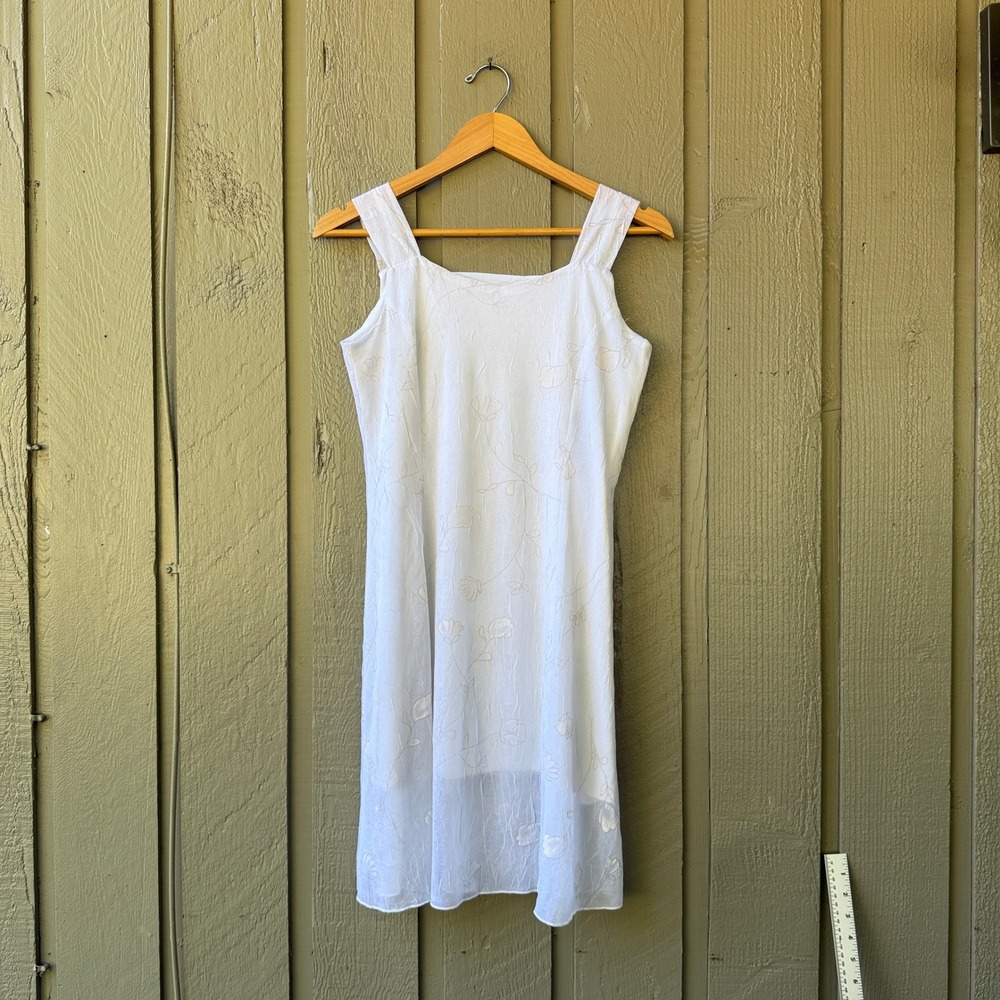 Zalina Floral Overlay Slip Dress Womens Sheer Embroidered White Small Y2K Boho
